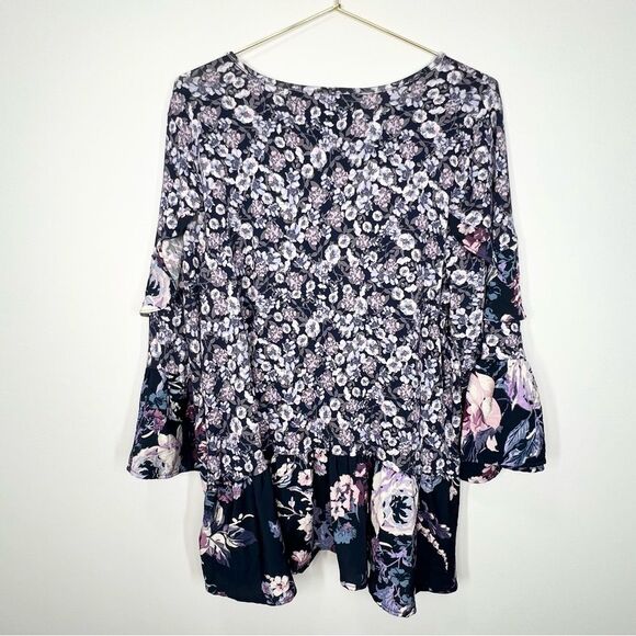 NWT Cupio Tiered Floral Mix Print Top 3/4 Sleeve Large - Picture 7 of 11